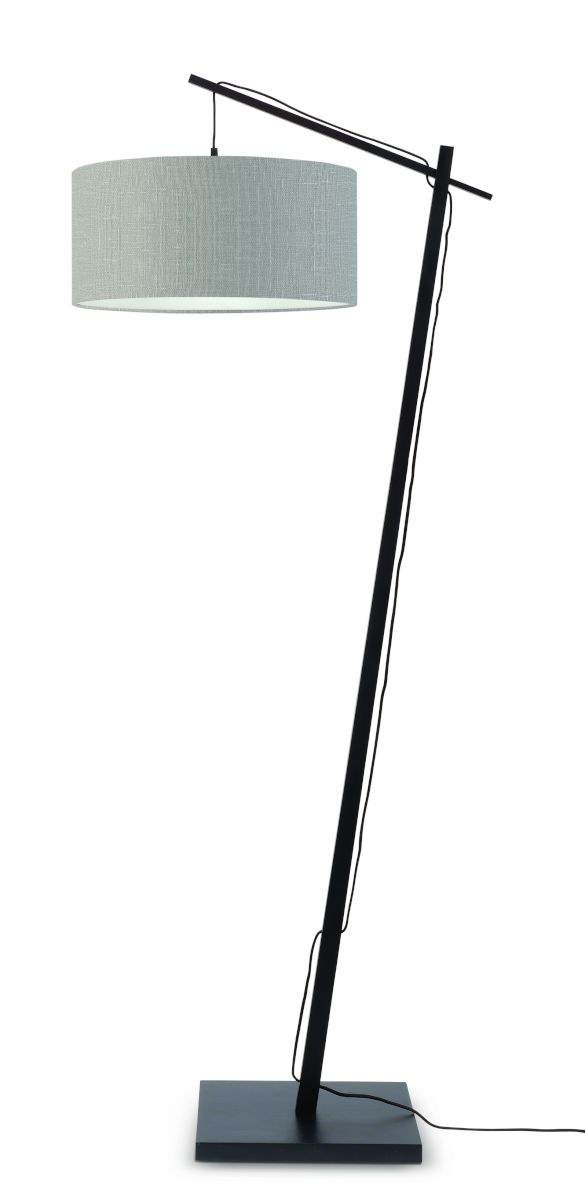 Stehlampe \'Andes\' Bambus-Schwarz Schatten-Hellgrau 176 Cm Verstellbar 1xE27 Ohne Glühbirne [GM-ANDES / F / B / 4723 / LG]