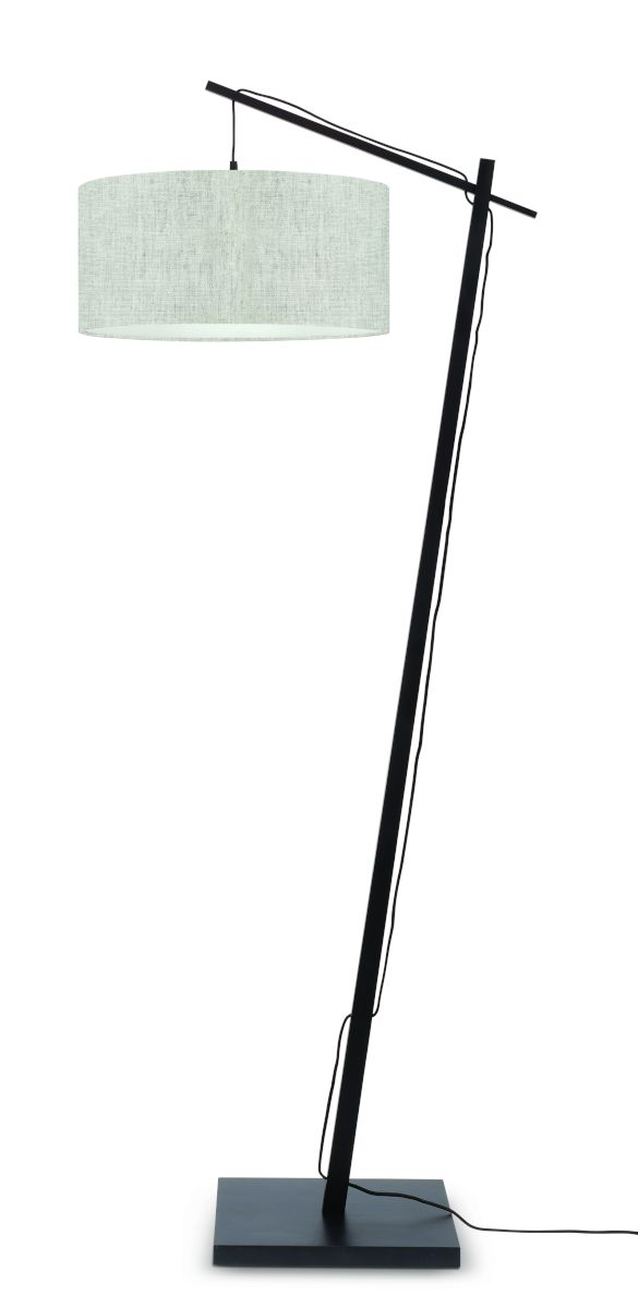 Stehlampe \'Andes\' Bambus-Schwarz Schattenlicht Leinen 176 Cm Verstellbar 1xE27 Ohne Glühbirne [GM-ANDES / F / B / 4723 / LL]