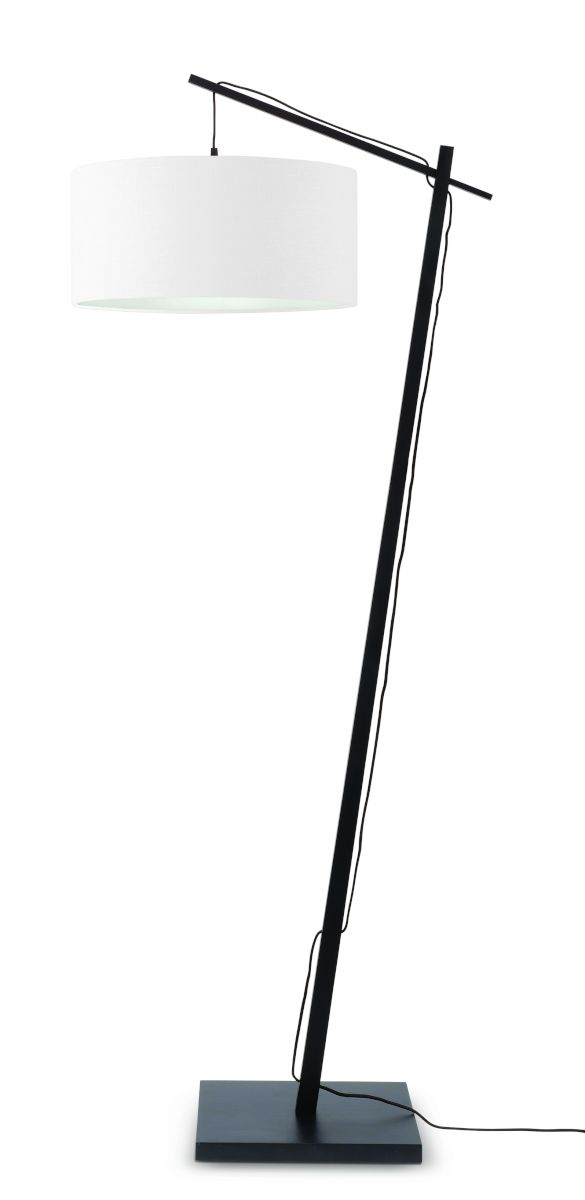 Stehlampe \'Andes\' Bambus-Schwarz Shade-White 176Cm Einstellbar 1xE27 Ohne Glühlampe [GM-ANDES / F / B / 4723 / W]