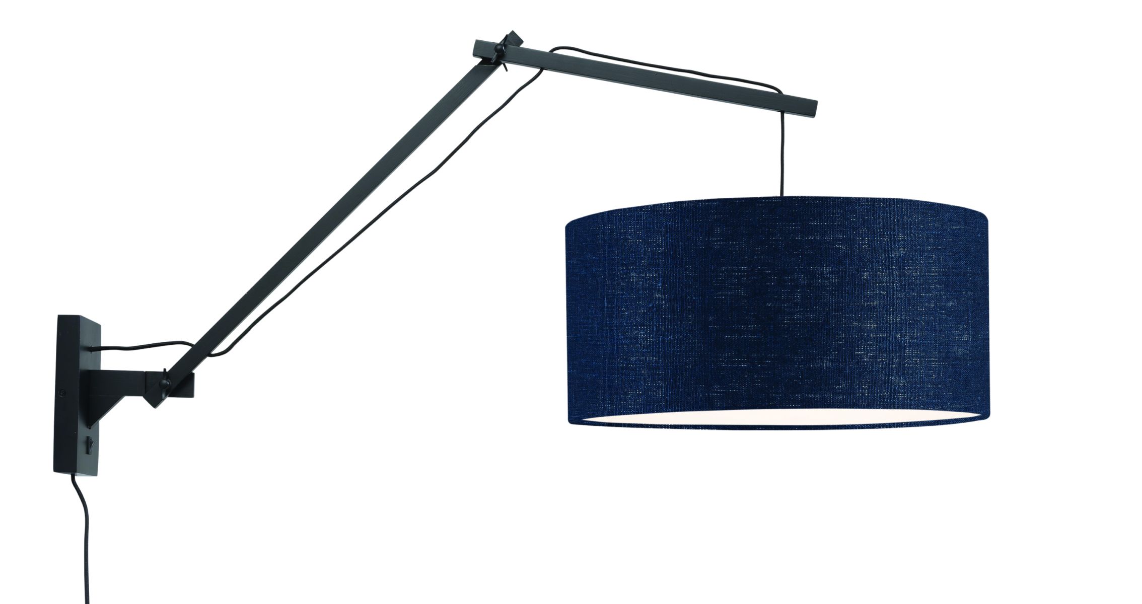 Wandleuchte \'Andes\' Bambus-Schwarz Screen-Denim Blue 70Cm Verstellbar 1xE27 Ohne Glühbirne [GM-ANDES / W3 / B / 4723 / BD]