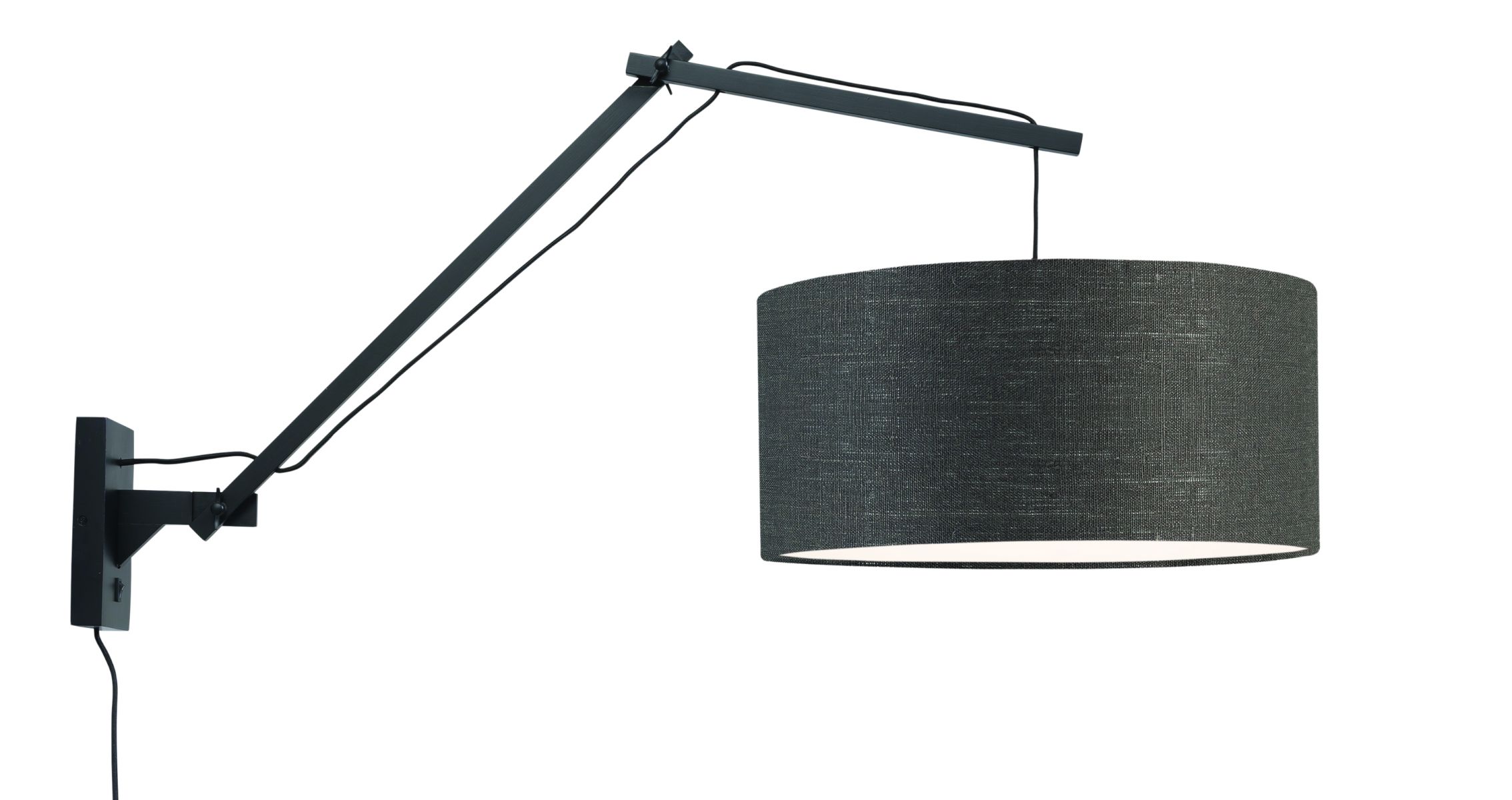 Wandleuchte \'Anden\' Bambus-Schwarz Schatten-Dunkelgrau 70 Cm Verstellbar 1xE27 Ohne Glühbirne [GM-ANDES / W3 / B / 4723 / DG]
