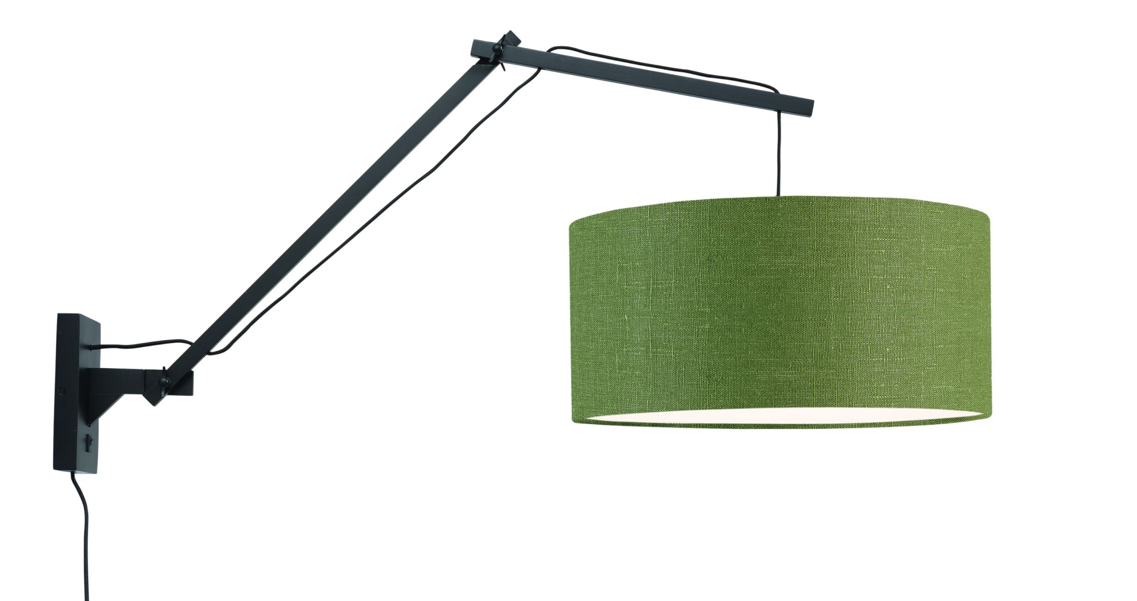 Wandleuchte \'Andes\' Bambus-Schwarz Screen-Forest Green 70Cm Verstellbar 1xE27 Ohne Glühbirne [GM-ANDES / W3 / B / 4723 / GF]