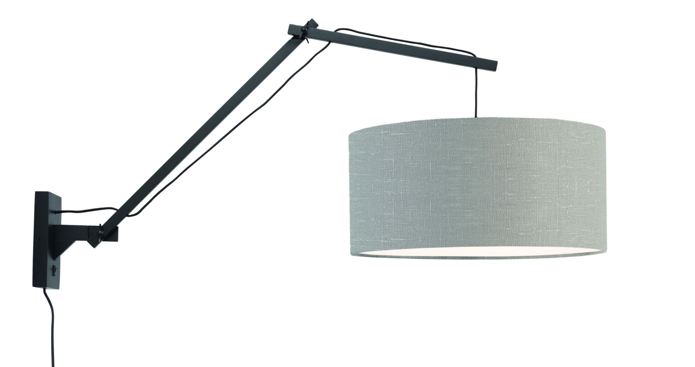 Wandleuchte \'Andes\' Bambus-Schwarz Shade-Light Grey 70Cm Verstellbar 1xE27 Ohne Glühlampe [GM-ANDES / W3 / B / 4723 / LG]