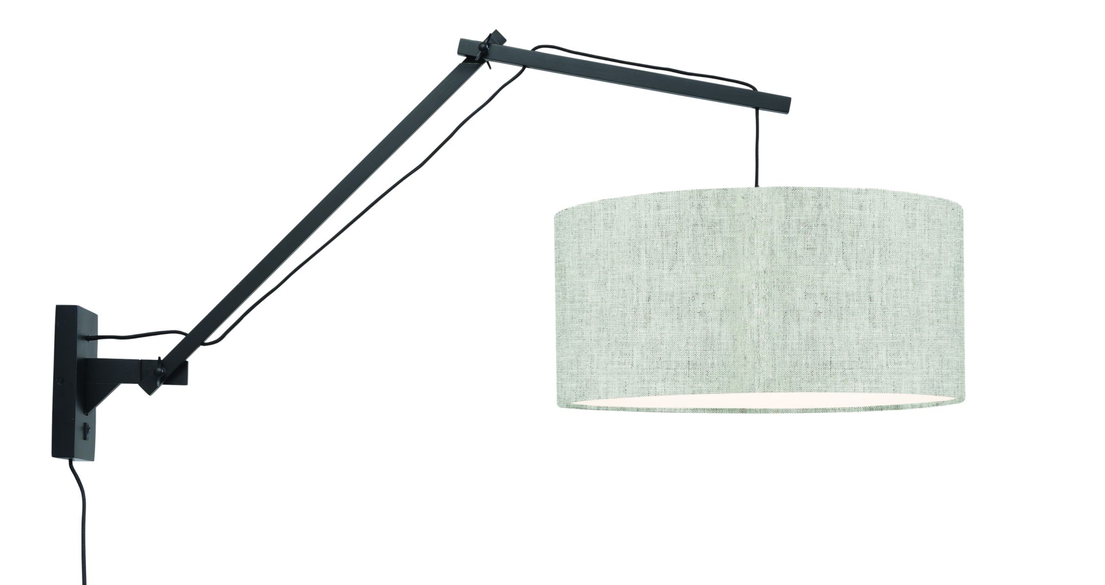 Wandleuchte \'Andes\' Bambus-Schwarz Lampenschirm-Licht Leinen 70Cm Verstellbar 1xE27 Ohne Glühbirne [GM-ANDES / W3 / B / 4723 / L