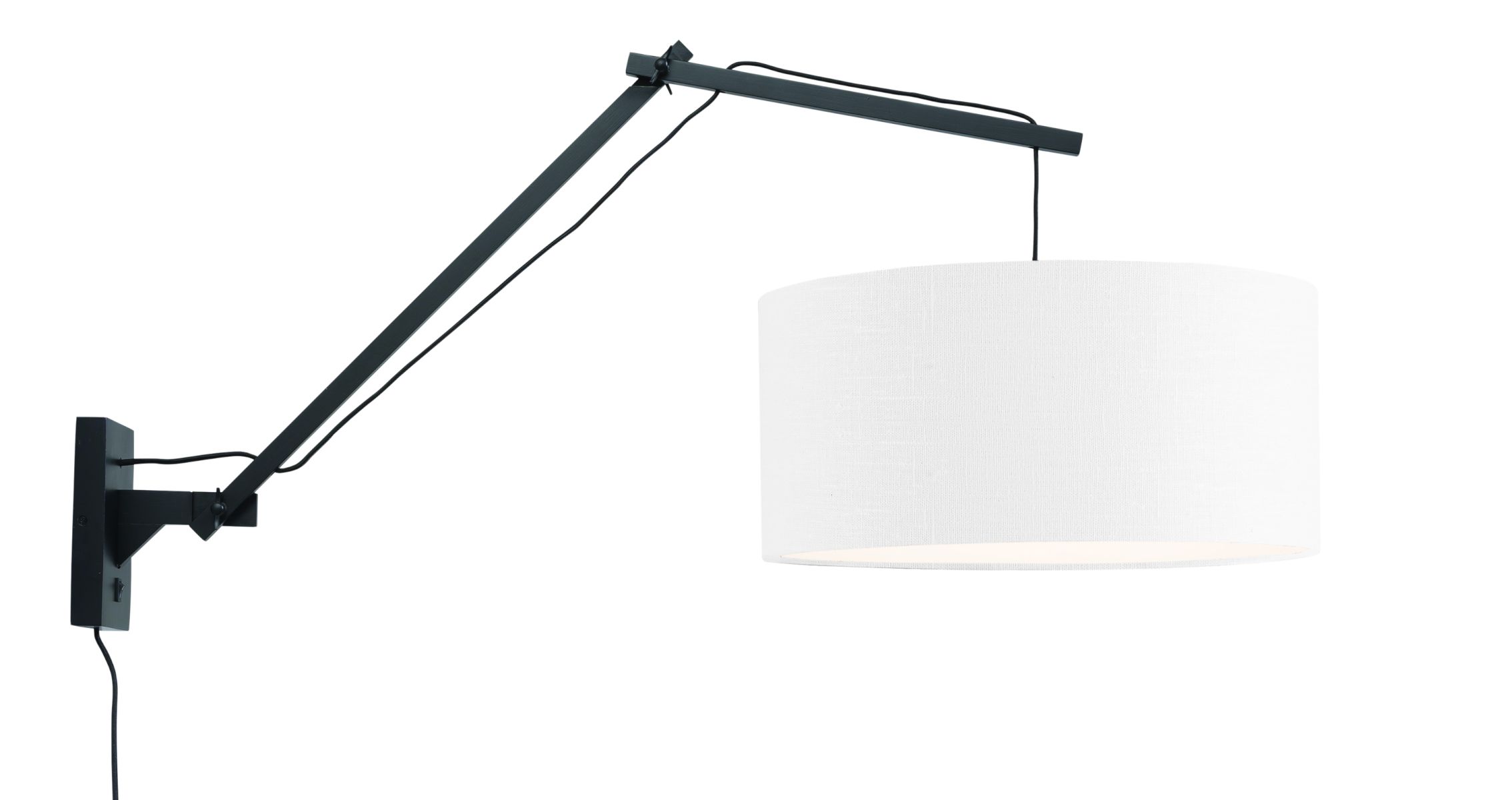 Wandleuchte \'Andes\' Bambus-Schwarz Bildschirm-Weiß 70Cm Einstellbar 1xE27 Ohne Glühbirne [GM-ANDES / W3 / B / 4723 / W]