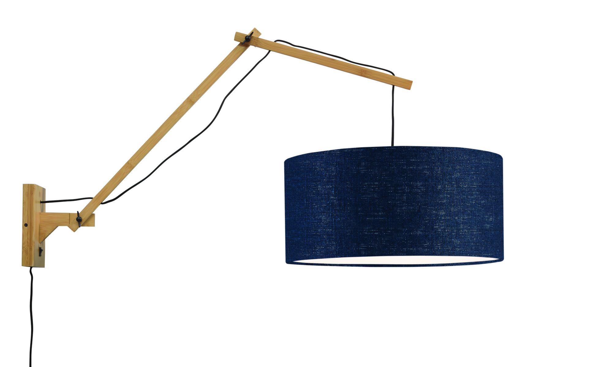 Wandleuchte \'Andes\' Bambus-Natural Screen-Denim Blue 70Cm Verstellbar 1xE27 Ohne Glühbirne [GM-ANDES / W3 / N / 4723 / BD]