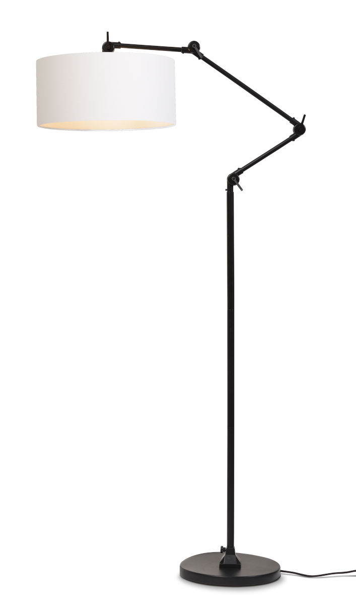 Stehlampe \'Amsterdam\' Eisen-Schwarz Schatten-Weiß Höhe: 190 Cm Einstellbar 1xE27 Ohne Glühlampe [IAR-AMSTERDAM / F / B / 4723 /