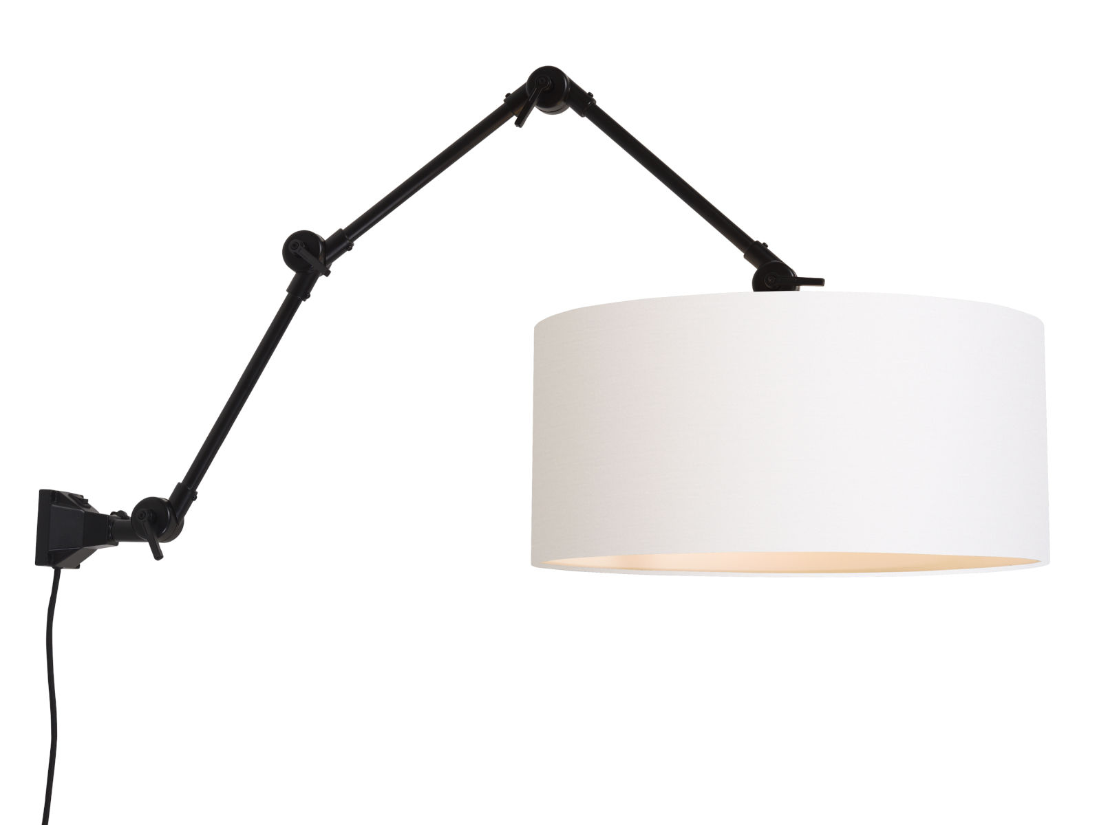 Wandleuchte \'Amsterdam\' Eisen-Schwarz Bildschirm-Weiß 85 Cm Verstellbar 1xE27 Ohne Glühlampe [IAR-AMSTERDAM / W3 / B / 4723 / W]