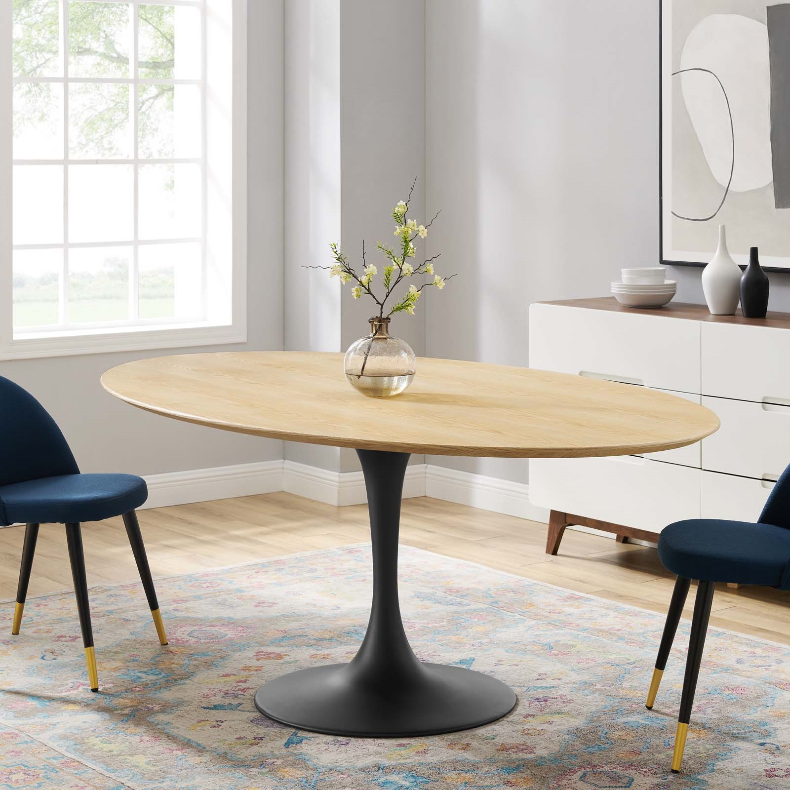Lippa 78 Oval Wood Grain Dining Table - East End Imports EEI-4888-BLK-NAT