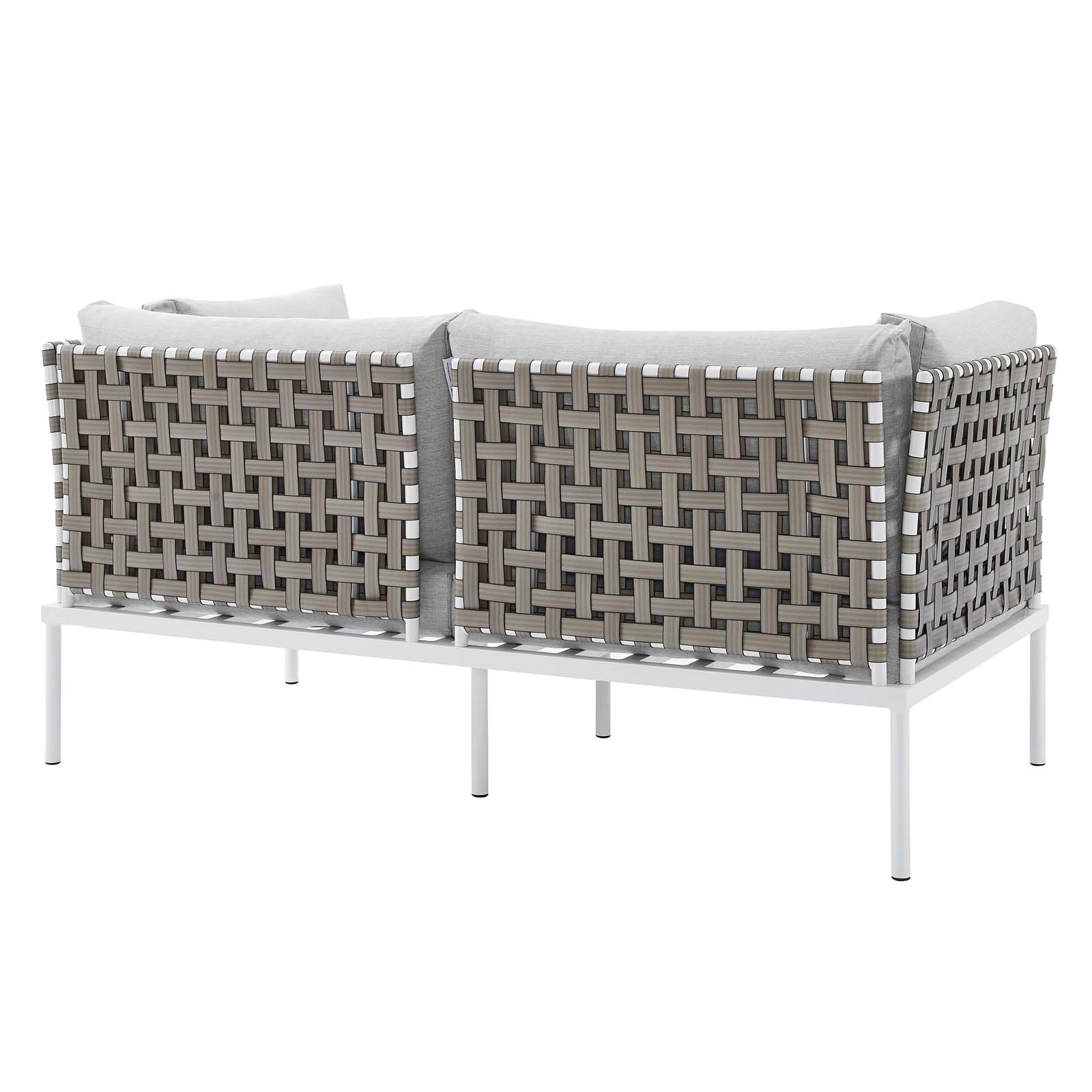 Harmony Sunbrella ® Basket Weave Outdoor Patio Aluminum Loveseat - East End Imports EEI-4962-TAN-GRY thumbnail