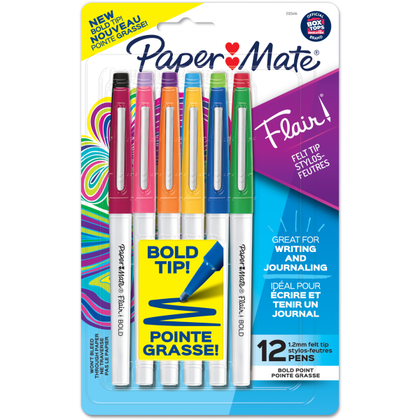 Paper Mate Flair Pens  Felt Tip Pens  #1 Teacher Choice  Bold Tip (1.2 Mm)  Assorted Colors  12 Count