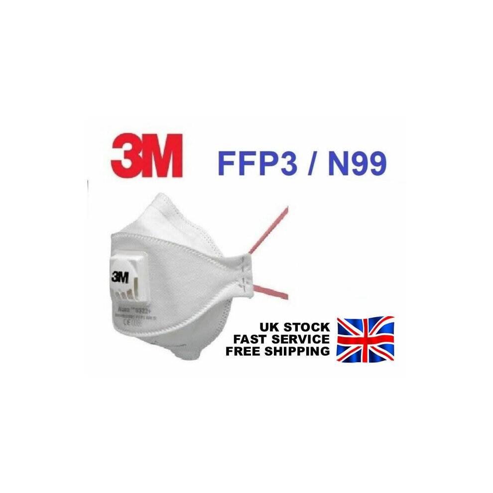 3M 9332+ Aura FFP3 / N99 Valved Respirator Face Mask - Made in UK thumbnail