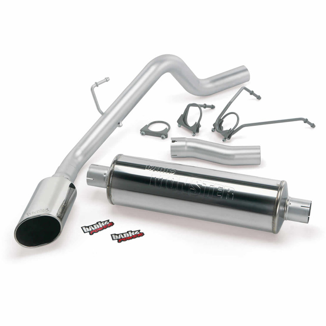 Monster Exhaust System Single Exit Chrome Ob Round Tip 02-03 Dodge 4.7L 1500 CCSB Banks Power 48575