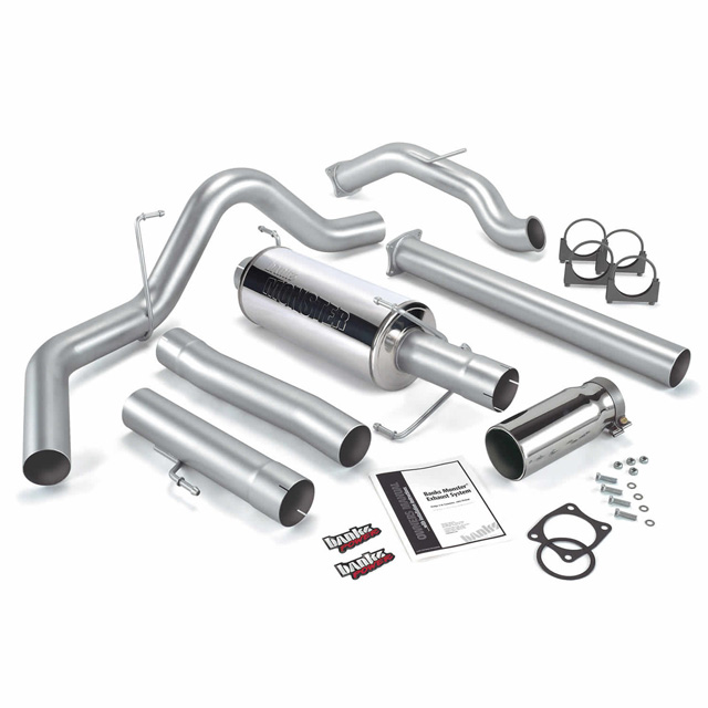 Monster Exhaust System Single Exit Chrome Round Tip 03-04 Dodge 5.9L CCLB Catalytic Converter Banks Power 48642