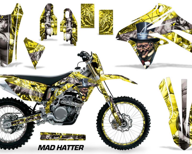 AMR Racing Graphics MX-NP-SUZ-RMX450Z-09-17-HAT S Y Kit Decal Sticker Wrap + # Plates for Suzuki RMX450Z 2009-2017 HATTER SILVER YELLOW