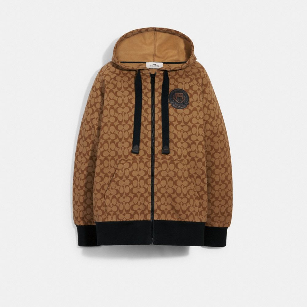 Signature Zip Hoodie in Beige - Size M