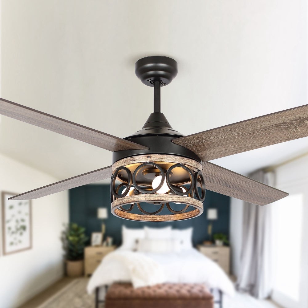 Parrot Uncle 52-inch Industrial 3-Light Matte Black LED Ceiling Fan with Remote