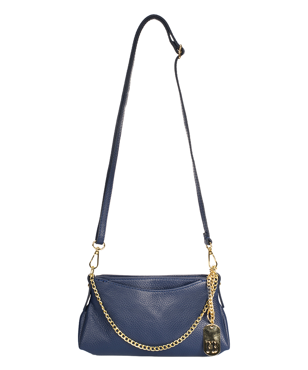 Federica Bassi Women's Handbags 3535 - Blue Chain-Accent Leather Crossbody Bag