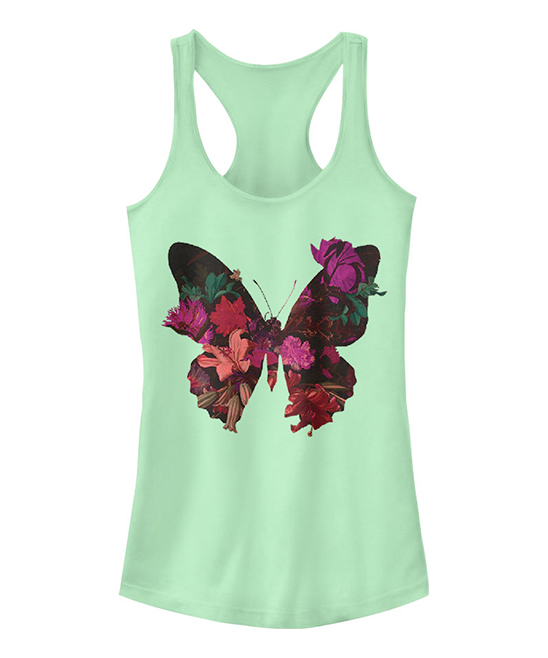 Fifth Sun Women's Tank Tops MINT - Mint Floral Butterfly Racerback Tank - Women & Juniors