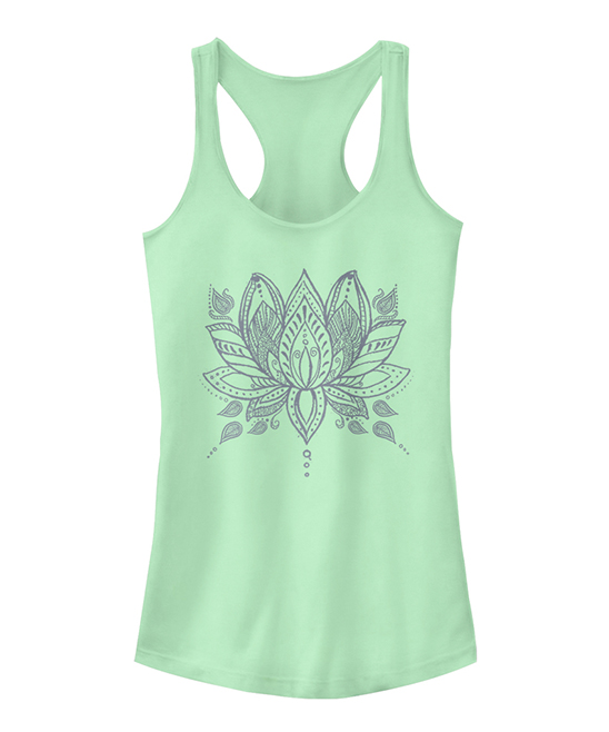 Fifth Sun Women's Tank Tops MINT - Mint Henna Lotus Racerback Tank - Women & Juniors