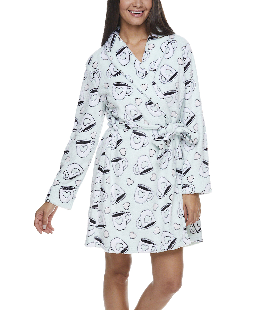 Sleep & Co Women's Bath Robes MNT - Mint Mug Hearts Jacquard Plush Robe - Juniors & Plus