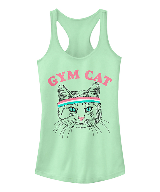 Fifth Sun Women's Tank Tops MINT - Mint 'Gym Cat' Racerback Tank - Juniors