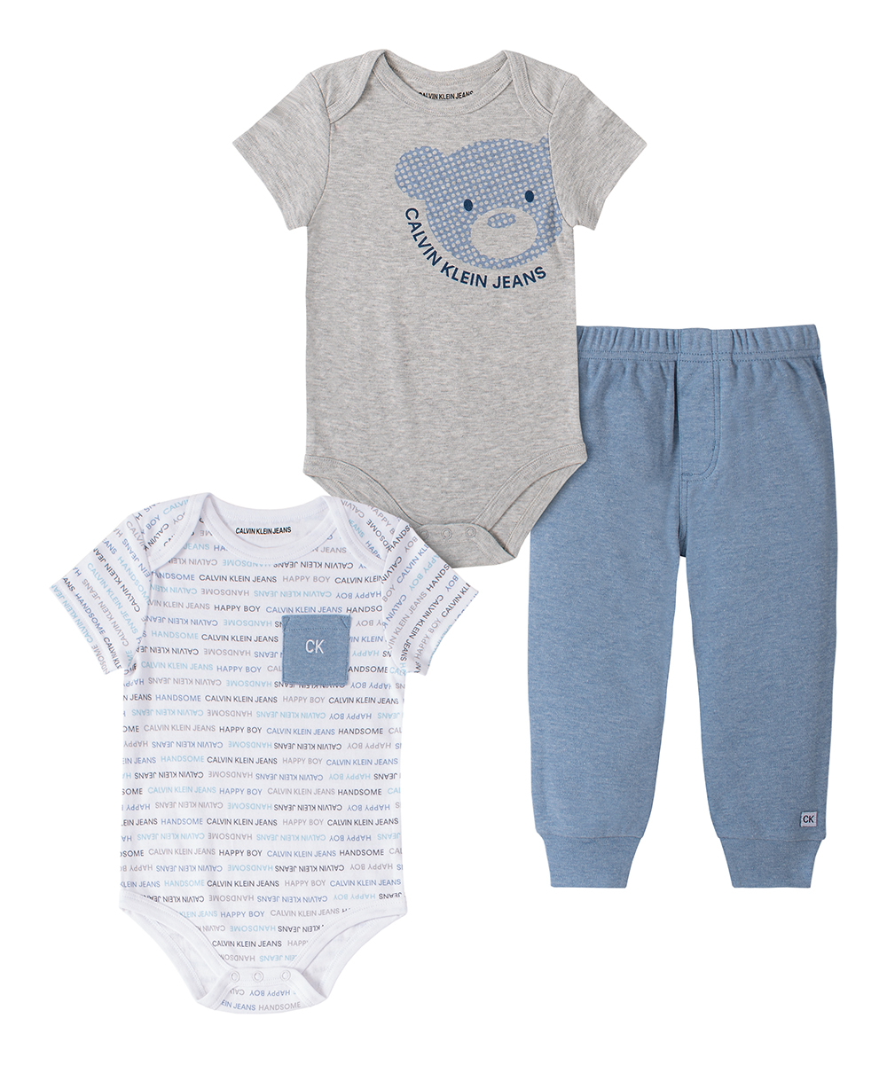 Calvin Klein Jeans Boys' Infant Bodysuits 0036 - Gray Bear 'Calvin Klein Jeans' Bodysuit Set