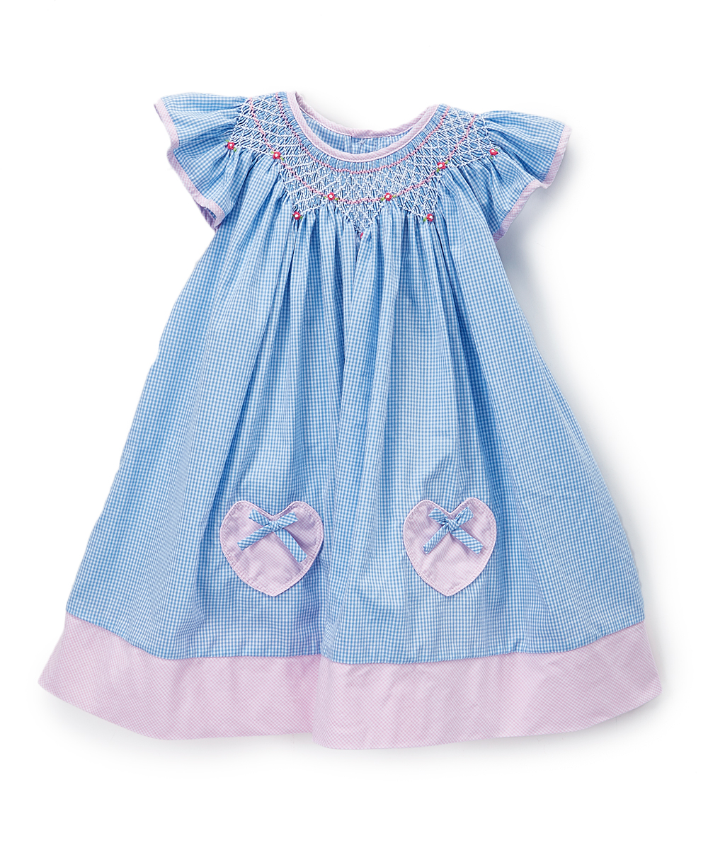 Petit Ami Girls' Casual Dresses BLUE - Blue Smocked Angel-Sleeve Dress & Bloomers