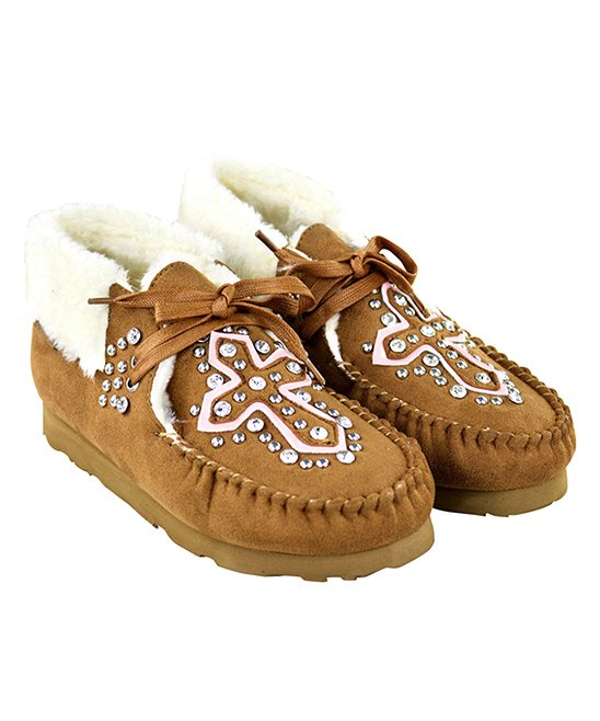 Montana West Women's Moccasins PINK - Brown & Pink Cross Faux Suede Moccasin - Women