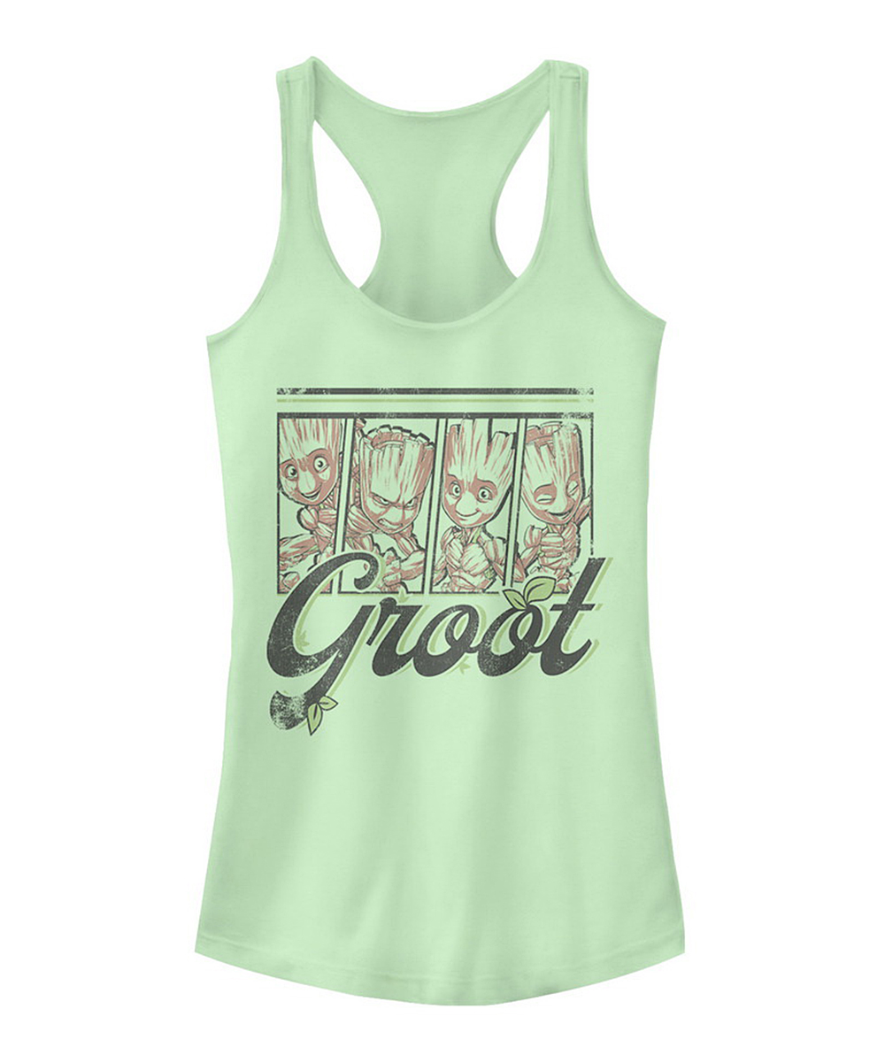Fifth Sun Women's Tank Tops MINT - Guardians of the Galaxy Mint Four Panel Groot Racerback Tank - Juniors