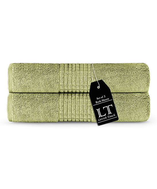 Sage Green Mosaic Bath Sheet - Set of Two