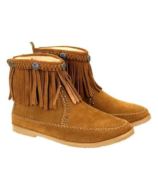 Montana West Women's Casual Boots BROWN - Brown & Silvertone Floral-Accent Tassel-Accent Cowhide Ankle Boot - Women