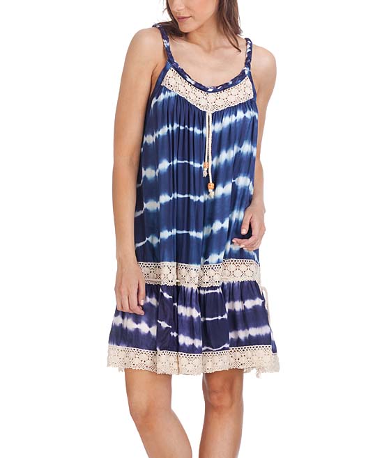 Tantra Women's Casual Dresses Navy - Navy Tie-Dye Lace-Trim Drop-Waist Dress