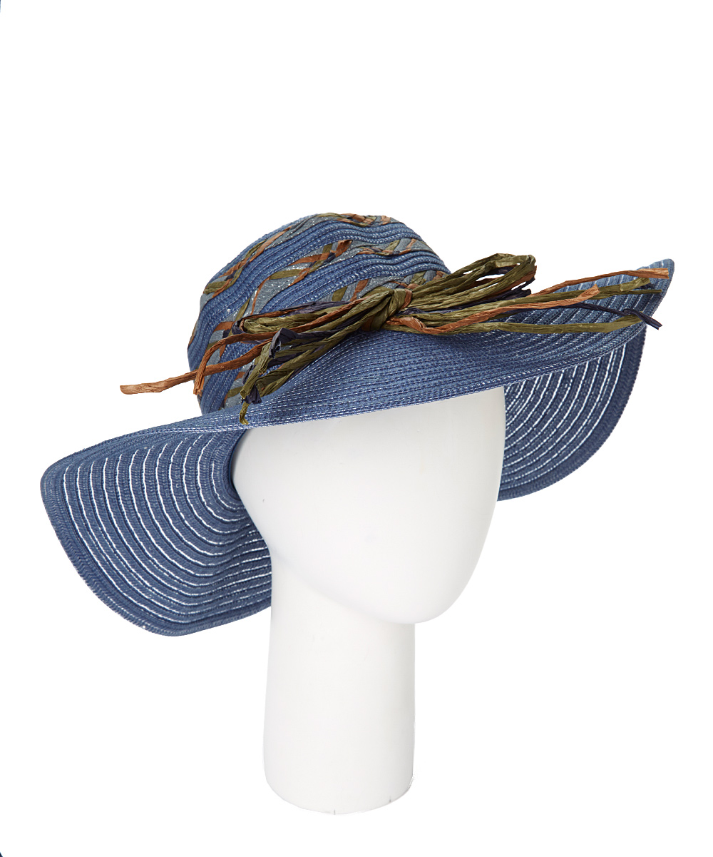 Jeanne Simmons Accessories Women's Sunhats Blue - Navy & Green Bow Sunhat
