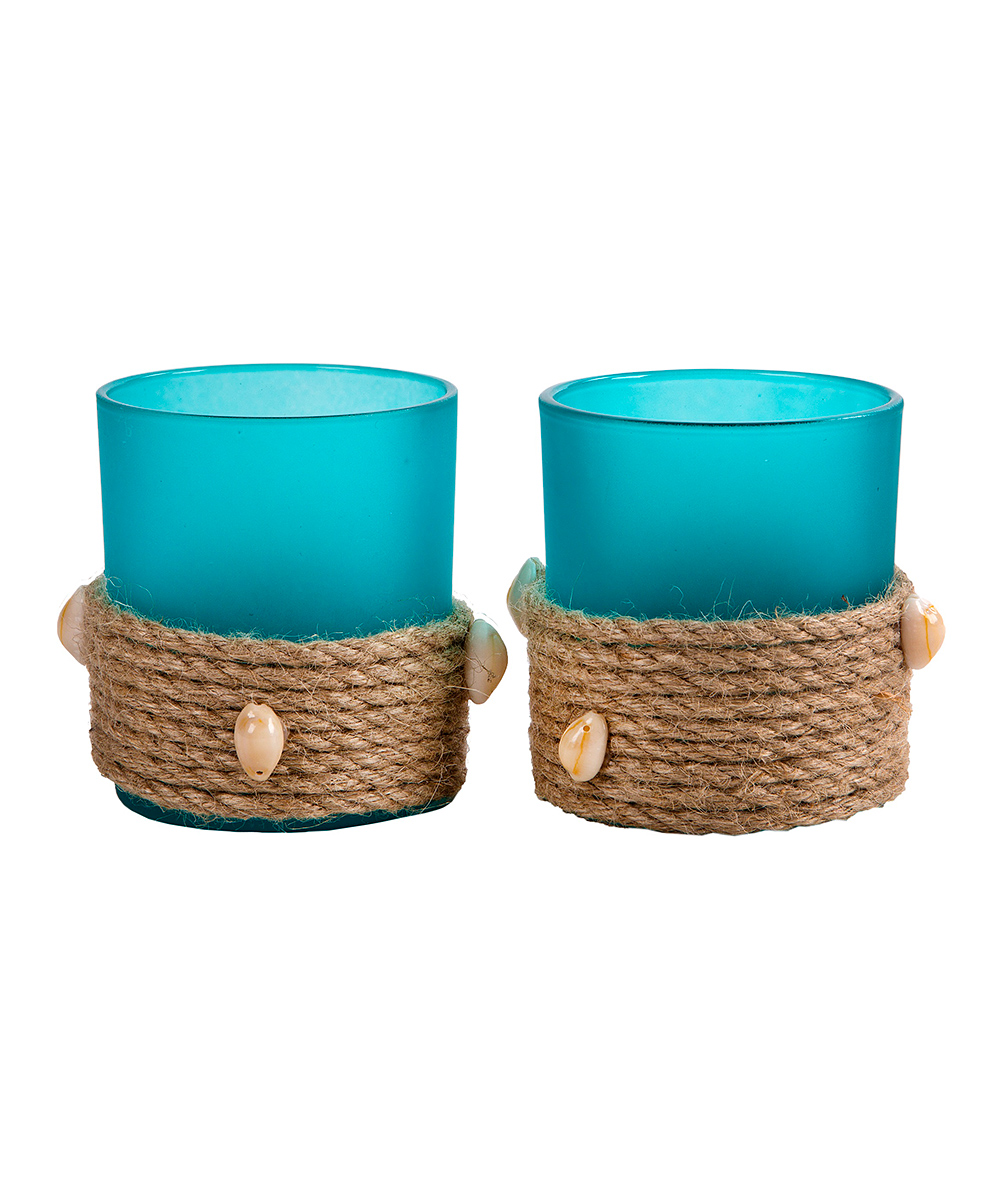Home Essentials and Beyond  Candleholders  - Rope & Shell Votive Holder - Set of Two