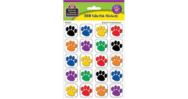 Teacher Created Resources Colorful Paw Print Stickers Value Pack (4973)