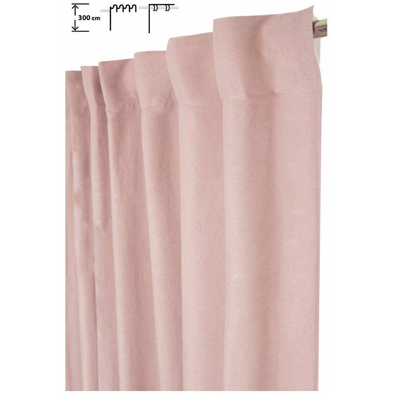 Rideau Tamisant 140 X 300 Cm à Galon Fronceur Pattes Cachées Grande Hauteur Effet Coton Uni Rose Rose - Rose