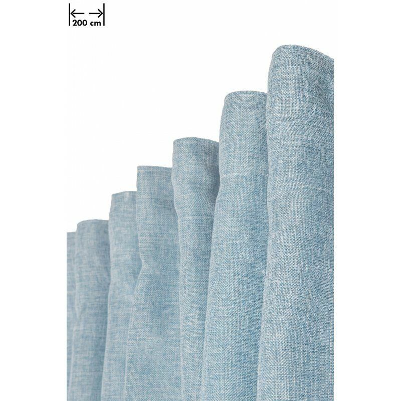 Rideau Chiné 200 X 270 Cm Grande Largeur Grande Hauteur Galon Fronceur Effet Lin Naturel Bleu Bleu - Bleu
