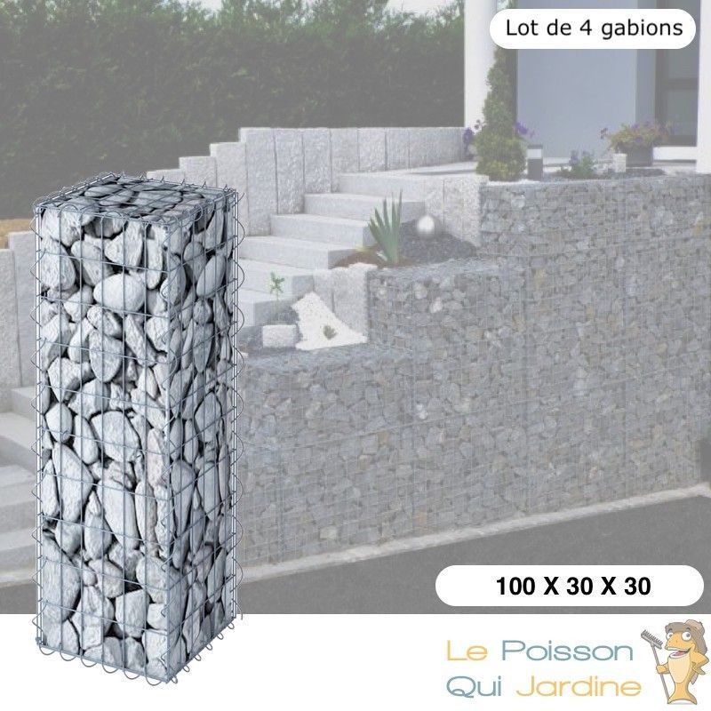 Lot De 4 Gabions En Métal Galvanisé - Robustes - Résistants - 100 X 30 X 30 Cm - Acier