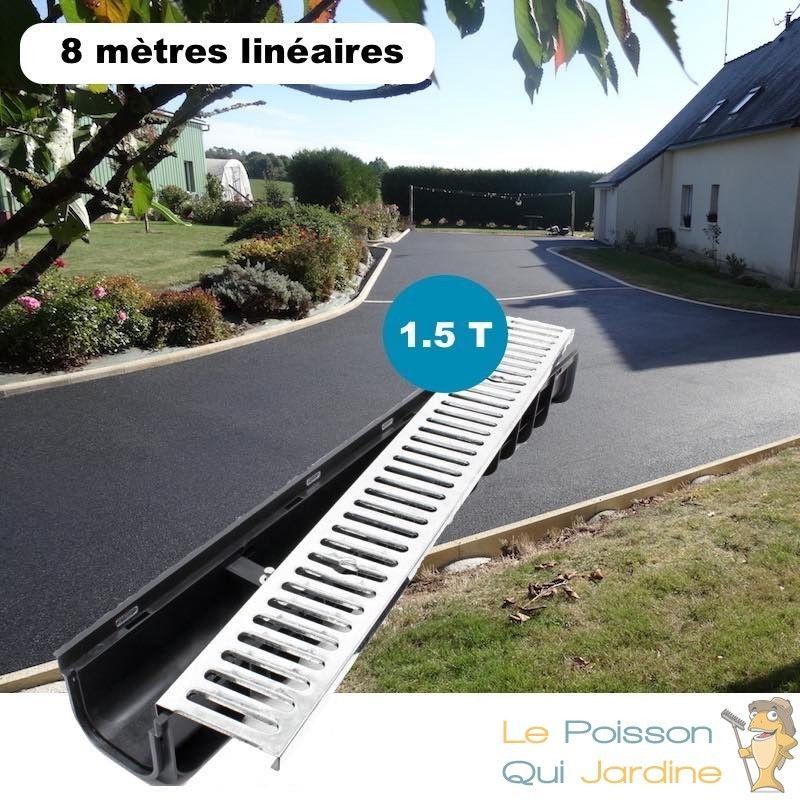 Le Poisson Qui Jardine - Lot De 8 : Caniveau 1 Mètre 1,5 Tonnes Pour Drainage D'eaux Usées.