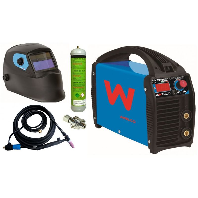 Poste à Souder MMA TIG LIFT Mikrotig 200 + Cagoule LCD 9/13 Torche TIG à Valve + Argon + Détendeur + Electrodes MMA + Tungstène
