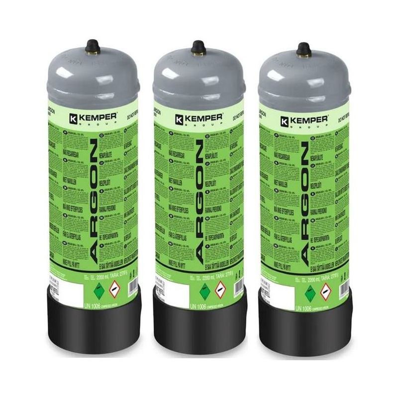 Pack 3 Bouteilles De Gaz ARGON PUR 110 Bar 2.2 Litres KEMPER Soudage Semi-automatique MIG-Bonbonne Gaz Grande Contenance Jetable