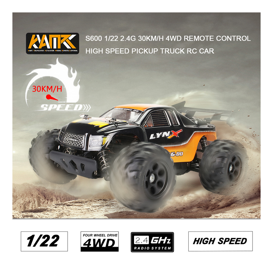 Asupermall - 1/22 2.4G 30 Km / H 4 Roues Motrices Telecommande PickUp Vitesse Camion Rc Voiture, Orange