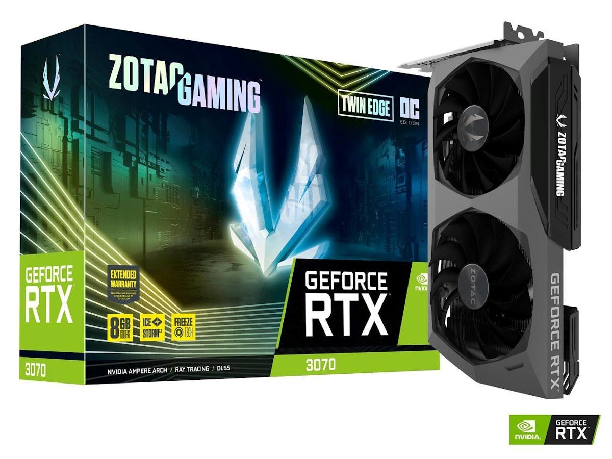 ZOTAC GAMING GeForce RTX 3070 Twin Edge OC 8GB GDDR6 256-bit 14 Gbps PCIE 4.0 Gaming Graphics Card, IceStorm 2.0 Advanced Cooling, White LED Logo Ligh