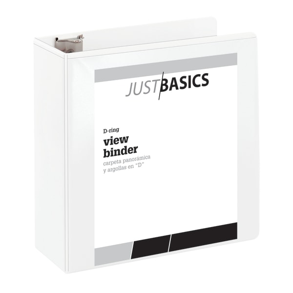 just basics basic view 3-ring binder, 4" d-rings, white