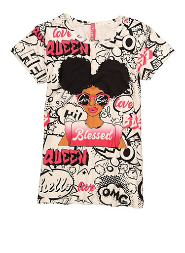 Little Girls Blessed Graphic Pop Art T-Shirt in White Size: 4