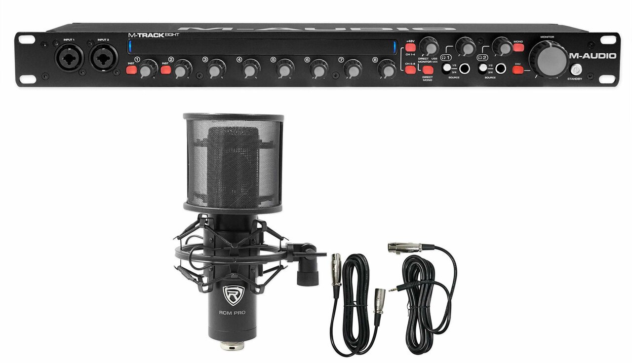 M-Audio M-Track Eight 8 USB Audio Recording Interface+Studio Mic+Pop Filter