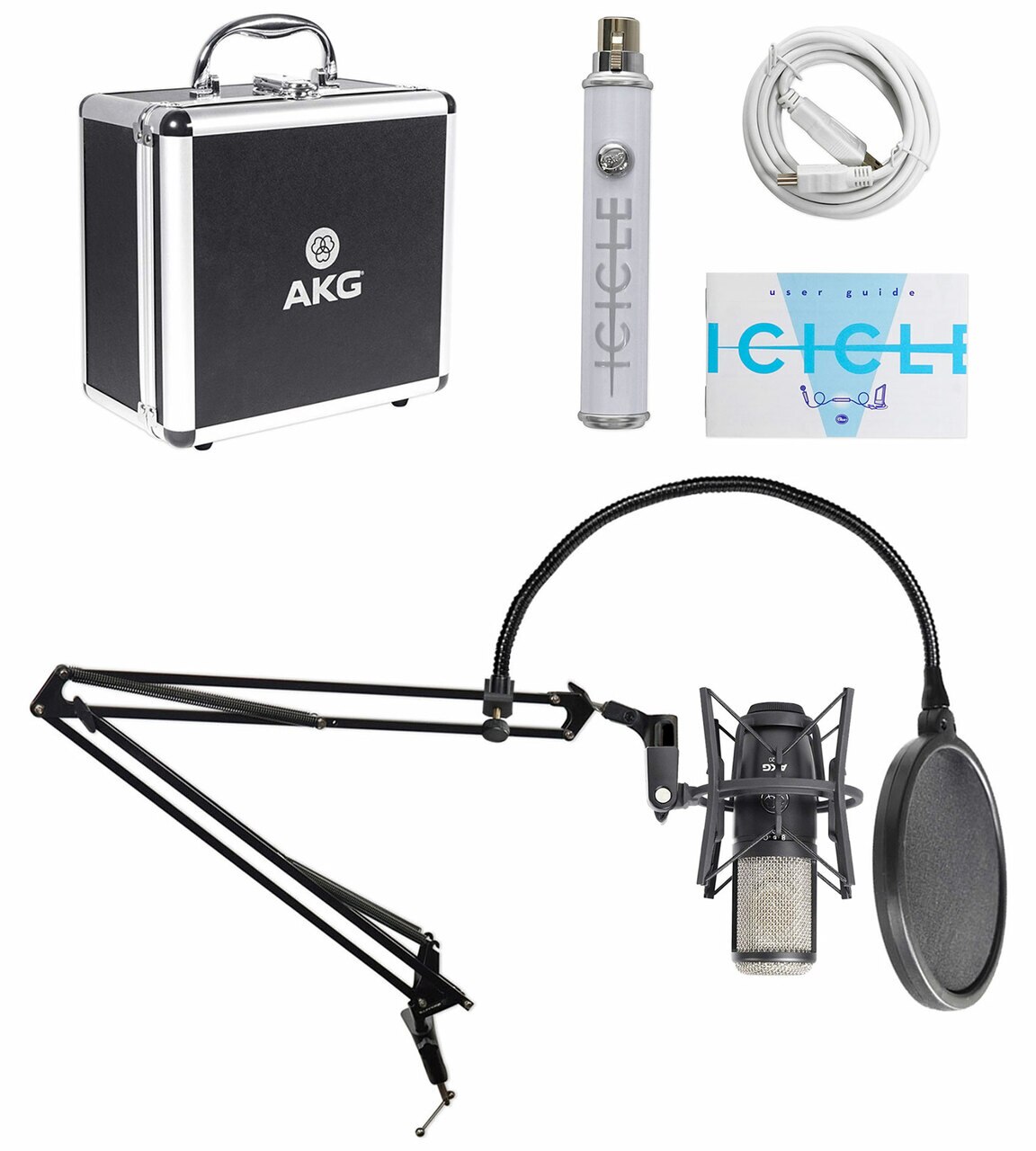 AKG P420 Podcast Podcasting Recording Microphone+Boom+Shockmount+Pop Filter