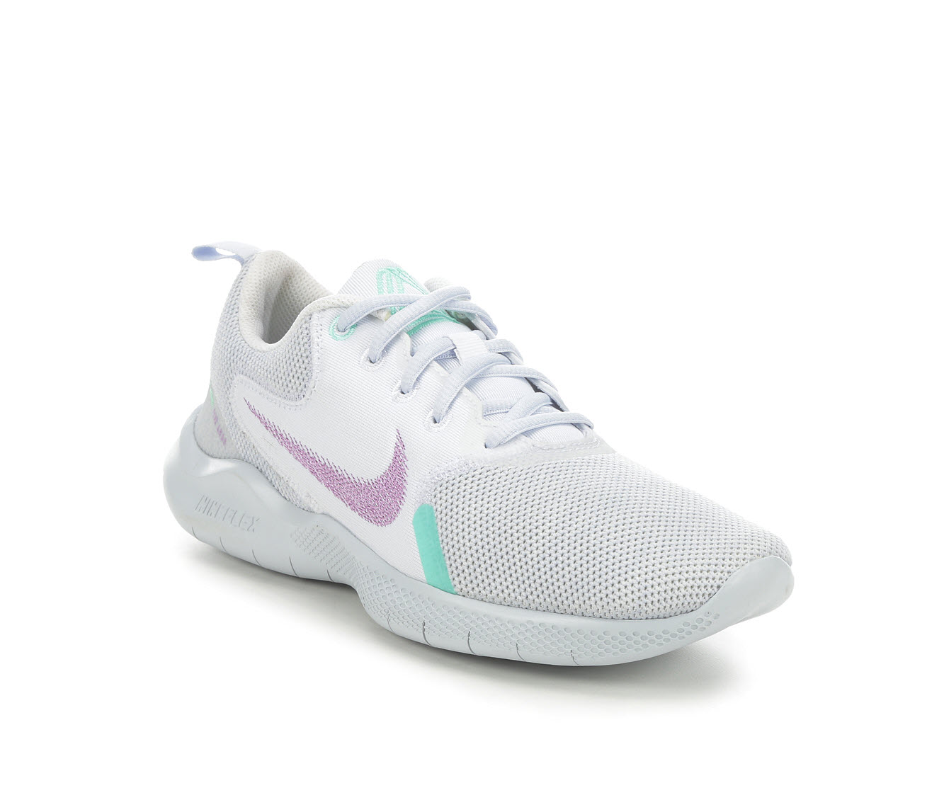 Nike WMNS Flex Experience Run 10 'White Violet Shock' Womens White/Purple/Green/Gray/Purple/Whitegold Training Shoes CI9964-101 (Size: US 5) thumbnail