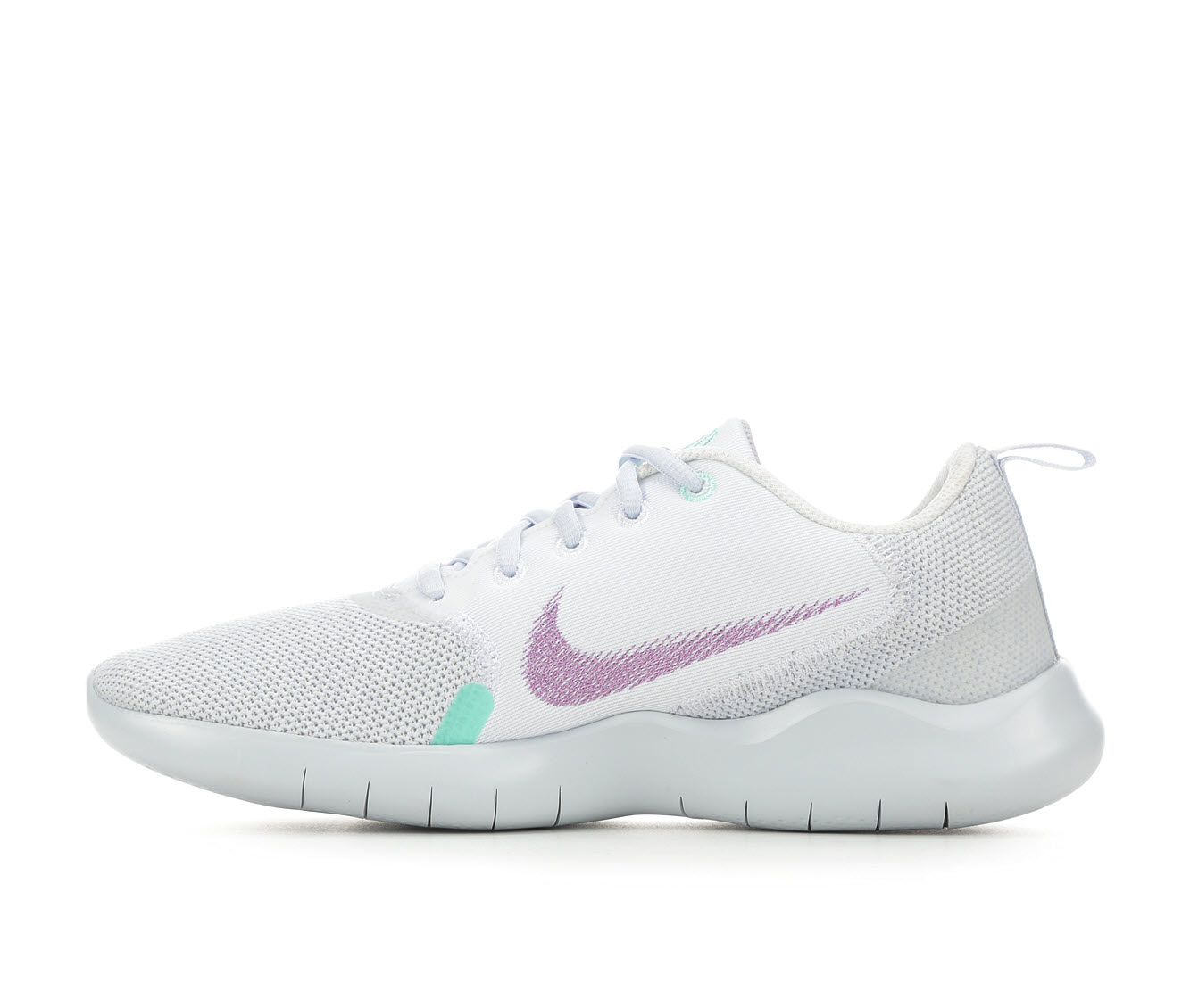 Nike WMNS Flex Experience Run 10 'White Violet Shock' Womens White/Purple/Green/Gray/Purple/Whitegold Training Shoes CI9964-101 (Size: US 5) thumbnail